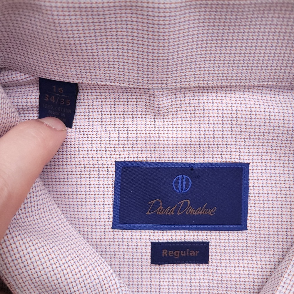 David Donahue Dress Shirt Mens 16 34/35 Regular Fit White Micro Check - Picture 3 of 8